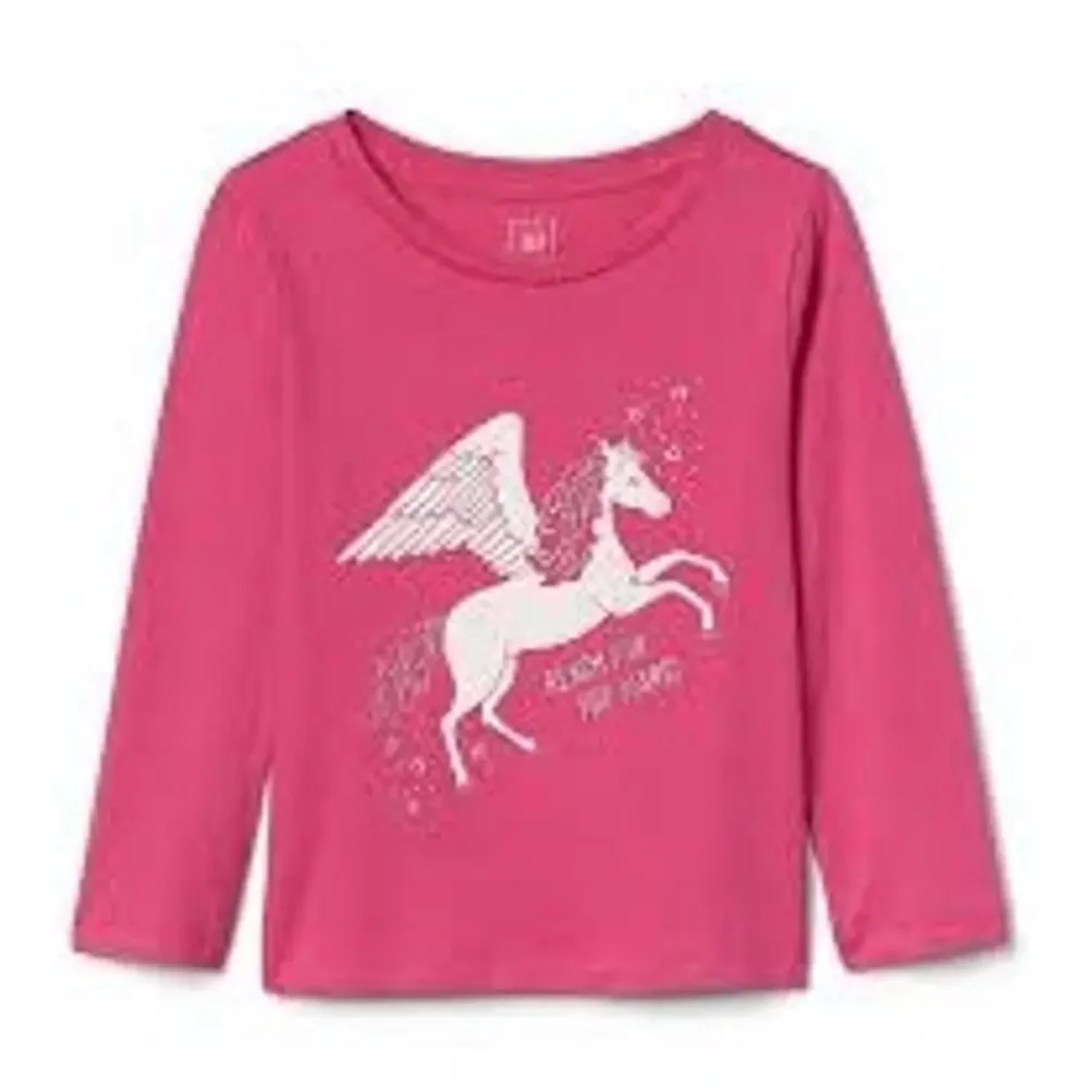Gap Long Sleeve Pink Glitter Graphic T Shirt Pegasus Horse Girls 5